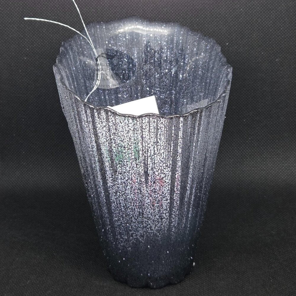 Murano Glass Hand Made in Italy Asymmetrical Vase - Grey Glitter - Picture 2 of 7